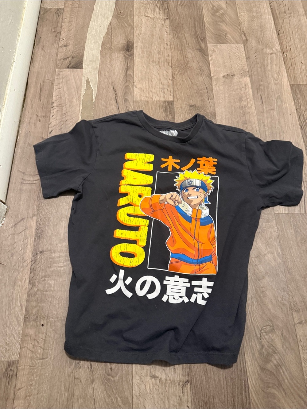 LG Black Naruto Graphic Tee with Orange and Yellow Print
